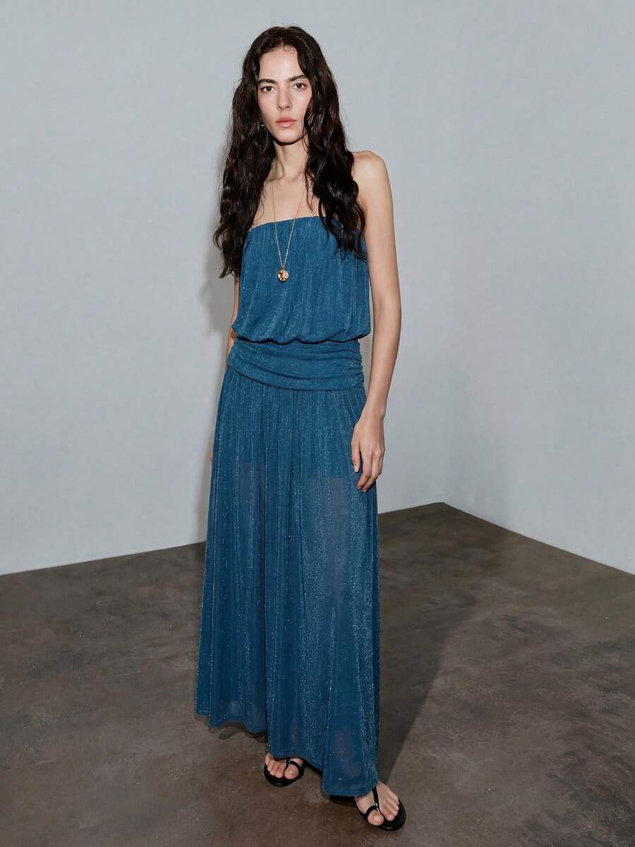 MOTF PREMIUM SPRING/SUMMER KNIT BANDEAU LOW-WAIST DRESS, URBAN CHIC - Teal Blue - View 2