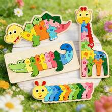 MINKOJA 1Pc Buckle Puzzle With Four Animal Shapes, Children's Wooden Toy Jigsaw Puzzle, Baby Early Education Educational Toy, Birthday Gift - Multicolor - View 12
