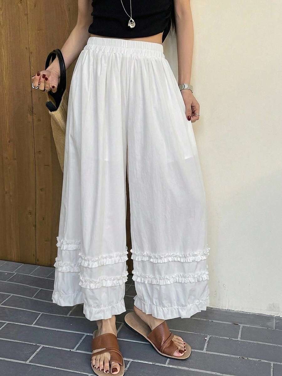 DAZY 女款休閒百搭純色寬鬆長褲 - 白色 - 查看 1