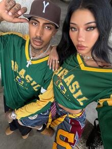 Coolane 青少年女孩時尚街頭風拼色印花寬鬆長袖運動衫 - 彩色 - 查看 7