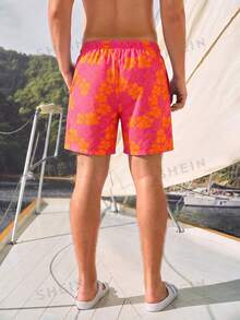 Manfinity VDAYZ Men's Floral Print Drawstring Waist Beach Shorts - Multicolor - View 2