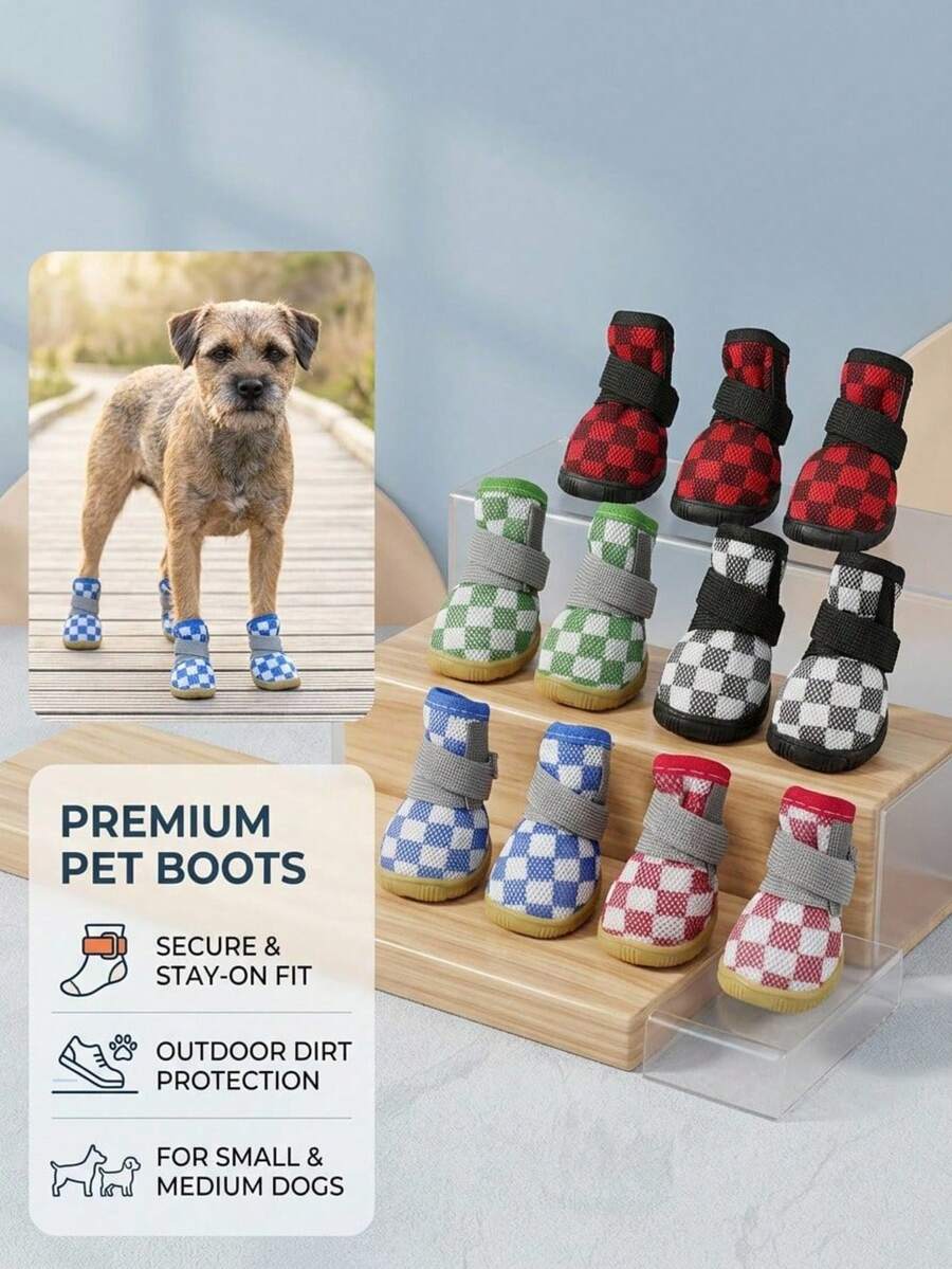 PETSIN 宠物弹性透气网布鞋，橡胶底网布狗鞋，舒适透气，耐磨耐热，防滑，宠物爪套 - 多色1 - 查看 1