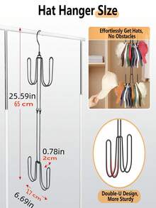 Metal Hat Organizer Hanger, Multi-Layer Baseball Cap Storage Rack, Space Saving Closet Hanging Hook Holder For Caps, Bags, Scarves - Multicolor - View 2