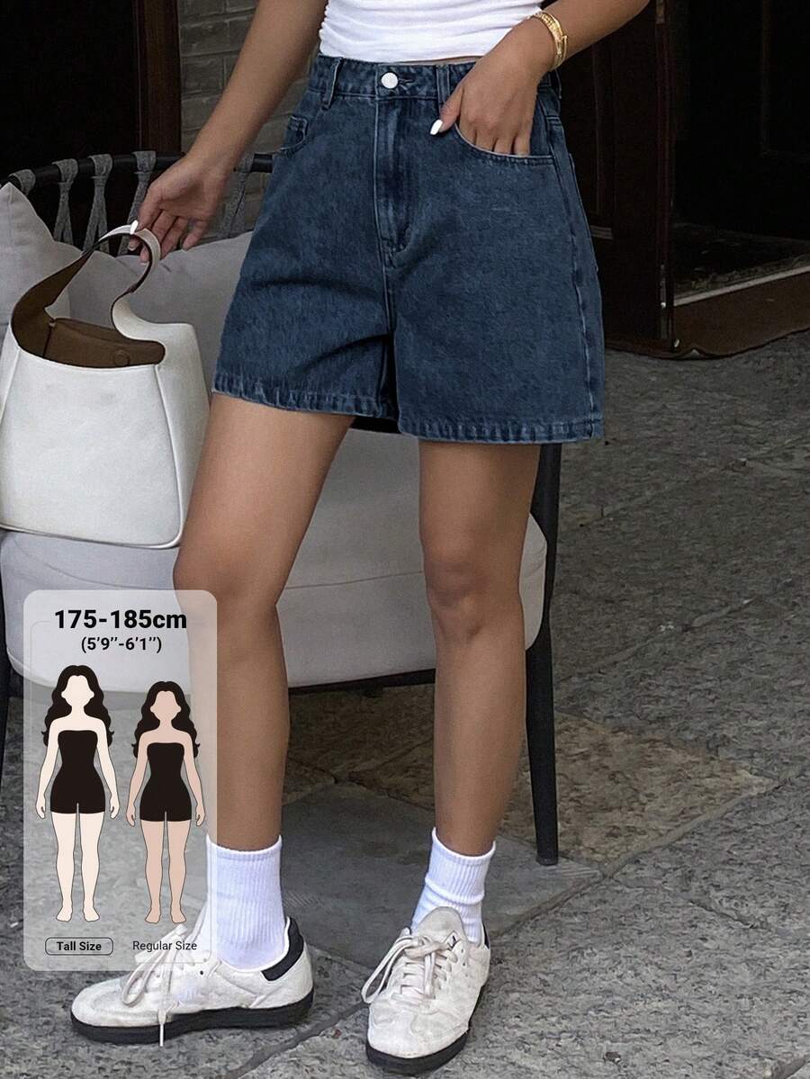 Livesso Tall Women's Summer Loose Knee Length Street Casual Denim Shorts - Dark Wash - View 1