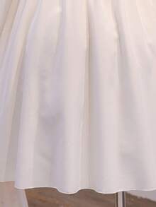 White Lace Trim Square Neck A-Line Skirt, Waist-Cinching Short Style, Bridesmaid / Light Wedding / Casual Date - White - View 4