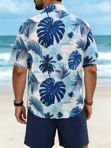 Genlund Men's Short-Sleeve Shirt Set With Tropical Hawaiian Print – Ideal For Beach Vacation - Blue - View 2
