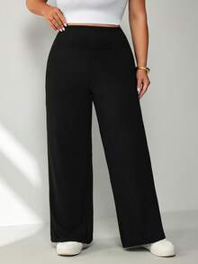 SHEIN CURVE+ 大尺碼女款寬腰寬腿喇叭褲 多款褲型 2026 秋冬 22W - 黑色 - 查看 6