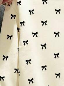 少女時尚蝴蝶結圖案印花圓領運動衫 - 白色 - 查看 3