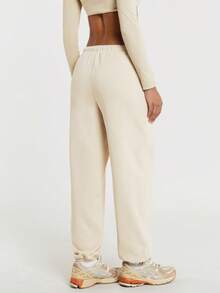 11SKNDS Oversized Jogger Sweatpants With Elastic Drawstring Waist, Ribbed Cuffed Hem, Relaxed Tapered Fit, Casual Everyday Lounge Pants - Khaki - View 2