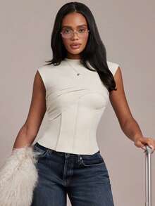 Hauture Women's Sexy Elegant Bustier Corset Cap Sleeve Top, Perfect For Office Wear Brunch Night Out Date Night, Teachers' Day, Going Out, Summer, Cream White - Apricot - View 4