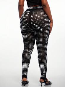 Radiana Plus Size Women's Studded Casual Versatile Daily Wear Tight Leggings - Black - View 2