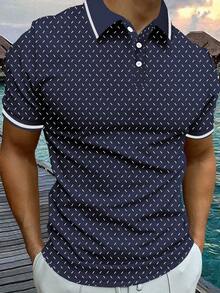 Manfinity Homme Polo estiva casual da uomo con stampa all-over e maniche corte - Blu reale - Visualizzare 1