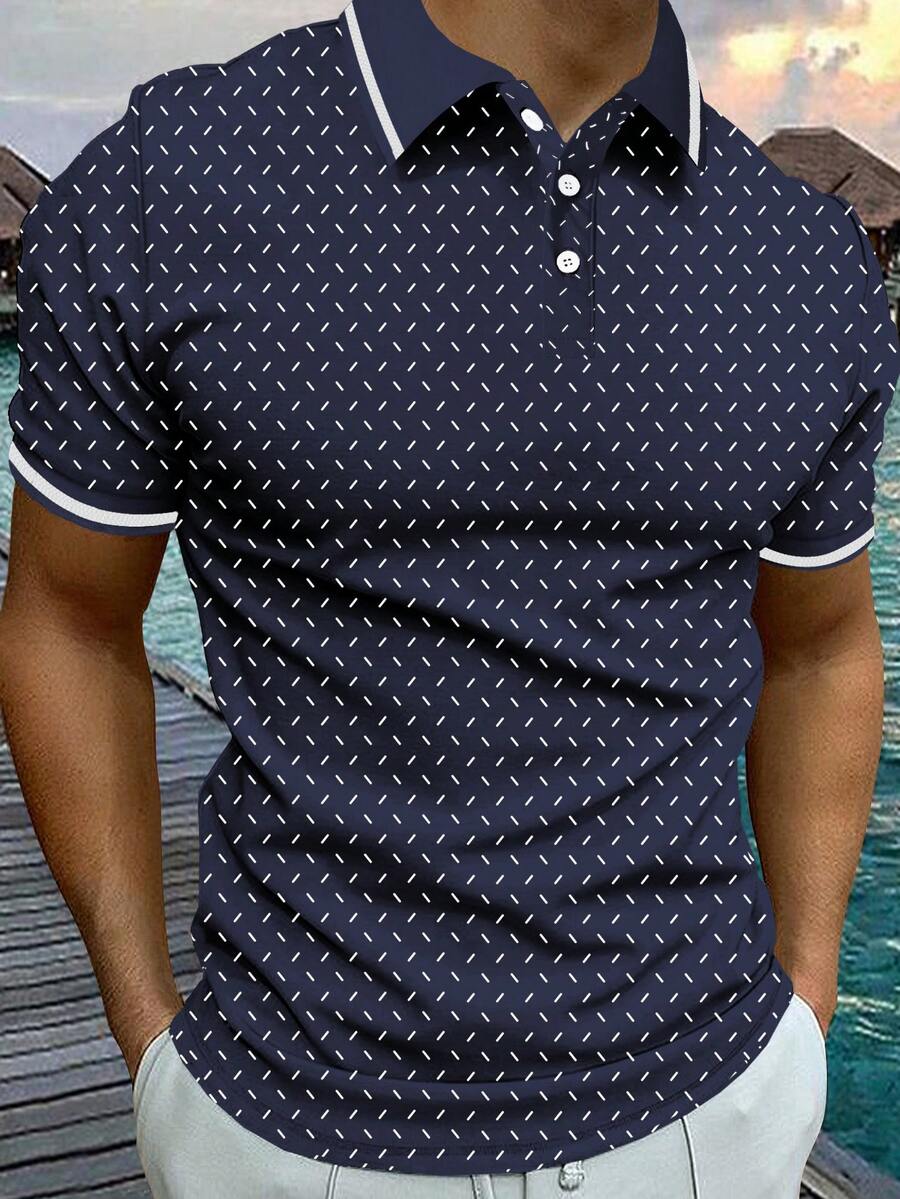 Manfinity Homme Polo estiva casual da uomo con stampa all-over e maniche corte - Blu reale - Visualizzare 1