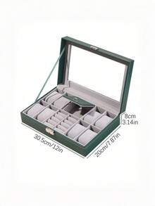 Unisex Black Desktop Watch Jewelry Storage Box 1PC, Dustproof Waterproof Anti-Scratch Display Case For Watch Necklace Ring Earring Bracelet, Back To School Essential - Grey - View 4