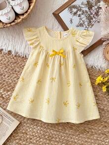 SHEIN Vintaside Kids Vestido para bebé niña pequeña/recién nacida 0-3 años primavera/verano casual versátil lindo dulce divertido con mangas de volantes - Amarillo - Ver 3
