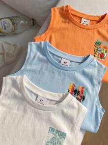 SHEIN 小男孩熱帶印花休閒背心 - 彩色 - 查看 7