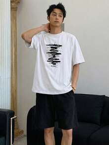 DAZY 夏季字母印花短袖T恤與短褲男士居家服睡衣套裝 - 黑色 - 查看 5