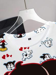 Betty Boop x SHEIN Plus Size Women's Crew Neck Sweatshirt All-Over Print Fall - White - View 6