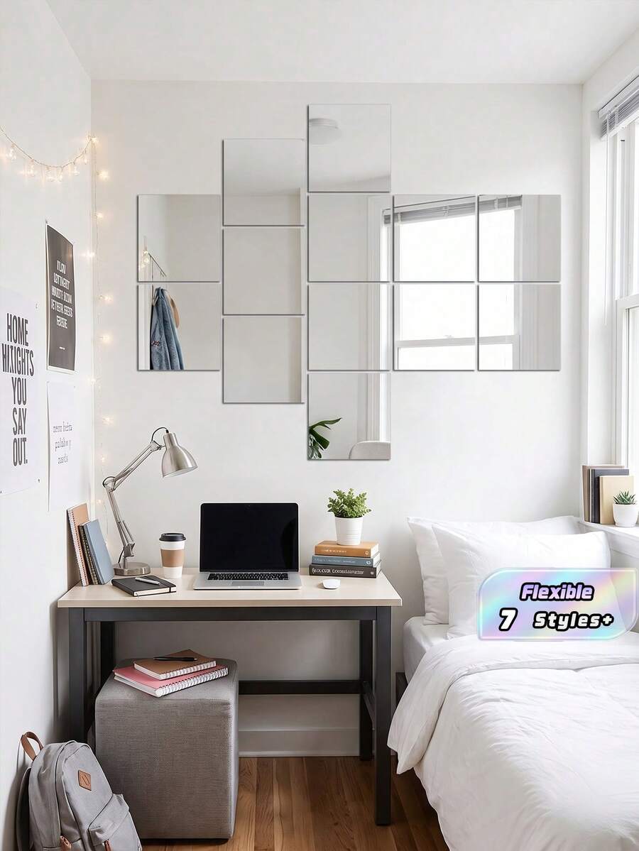 4/6/8PCS Of Square Mirror Wall Stickers, 2mm Thick Acrylic Material 3D Mirror Wall Tiles, Suitable For Living Room, Bedroom, Kitchen, Bathroom.