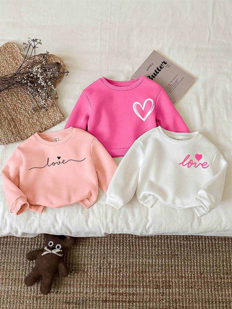 SHEIN Leap Crew 3件套女婴休闲简约加厚抓绒长袖卫衣,适合秋冬季穿着 - 彩色 - 查看 1