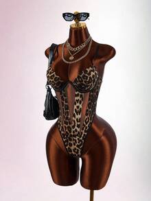 Amplova Women's Sexy Leopard Print Cutout Spaghetti Strap Camisole - Brown - View 1