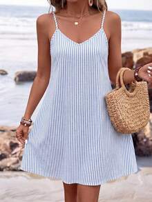SHEIN LUNE Women's Spaghetti Strap Knit Mini Dress Suitable For Summer - Multicolor - View 3