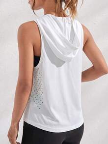 Dewbera Dewbera Casual Versatile White Sleeveless Hooded Lightweight Comfortable Sports Sweatshirt - Multicolor - View 2