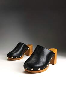 Solezae Women's Minimalist Thick Platform Slip-On Pumps With Rivets Decor Summer Shoes - Black - View 1