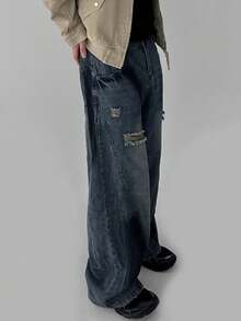 DAZY Jeans de mezclilla azul oscuro desgastado para hombre, otoño - Azul - Ver 3