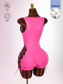Bumpella Cross-Cutout Backless Sexy Sleeveless Jumpsuit For Women - Pink - View 2