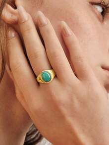 Vandermere 1 件不锈钢 18K 镀金简约玛瑙戒指，时尚派对礼物 - 天河石 - 查看 5