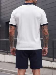 Manfinity CasualCool 男士紋理多色成熟休閒 Polo 衫套裝，適合度假、日常穿著、約會，送給丈夫或男友的禮物 - 彩色 - 查看 2