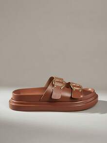 Solecia Women's Spring/Summer Fashion Brown Comfortable Flat -Style Beach Sandals - Brown - View 1