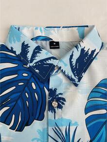 Genlund Men's Short-Sleeve Shirt Set With Tropical Hawaiian Print – Ideal For Beach Vacation - Blue - View 4