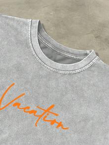 Manfinity Roghcode Men's Vintage Graphic Print Washed Tank Top, Holiday - Grey - View 3
