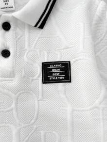 SHEIN 男嬰休閒紋理布料字母圖案 Polo 領長袖衛衣，舒適時尚簡約實用百搭柔軟，適合春夏秋冬，適用於日常穿著、戶外玩耍、運動、上學、街頭風、派對與居家休閒 - 白色 - 查看 3