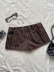 Attitoon Women's Striped Casual Versatile Daily Wear Shorts - Coffee Brown - View 2
