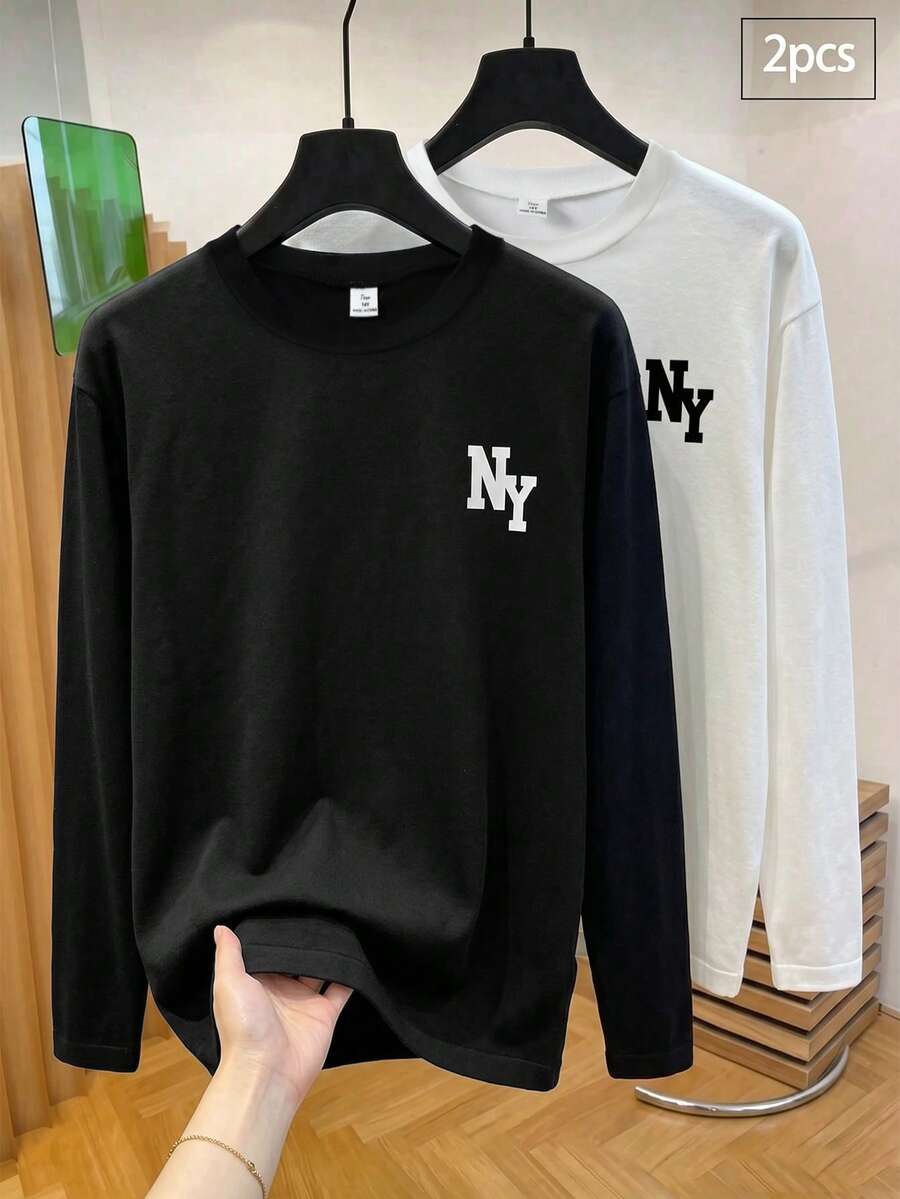 Casuvi Kids Boys Casual Minimalist Long Sleeve Base Layer T-Shirt - Black and White - View 1
