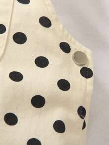 SHEIN Vintaside Kids 1件女嬰復古奶油白配黑色波點牛仔休閒可愛吊帶褲，荷葉邊肩帶，大口袋，寬鬆大腿褲管，適合外出、派對、返校 - 黑與白 - 查看 7