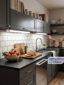 Luz con sensor de movimiento LED inteligente, accesorio de iluminación para caravana, 3 modos de atenuación, recargable por USB con batería de litio incorporada, fácil instalación para armario, gabinete, dormitorio, baño, escaleras y talla grande - Blanco - Ver 1