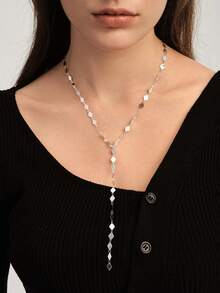 Vandermere 1pc Fashionable Minimalist Diamond-Shaped Elegant Sophisticated Creative Versatile Extra Long Snake Chain Y-Shaped Adjustable Necklace - Silver - View 5