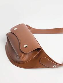 MUSERA Brown PU Pocket Detail Belt Spring Summer Fall Winter Casual Cool Vacation - Brown - View 4