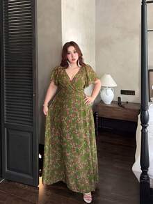 Vibekara Robe élégante minimaliste sexy à col en V et taille cintrée pour femmes grandes tailles, convient pour les sorties d'été et le port quotidien - Multicolore - Voir 4
