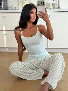 ZzzCrew Women's Fresh Striped Top And Plaid Pants Pajama Set - Multicolor - View 4