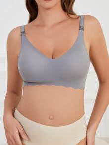 Moonlight&Mama 1pc Solid Color Seamless Mesh Hem Wavy Edge Maternity Underwear - Dark Grey - View 5