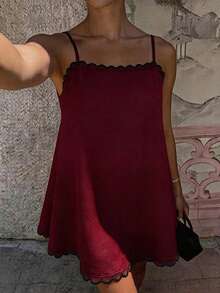 Cévolie Women's Fashion Elegant Casual Vacation Dress - Burgundy - View 3