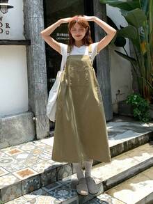 DAZY Women's Solid Color Casual Daily Wear Midi Strap Dress - Apricot - View 7