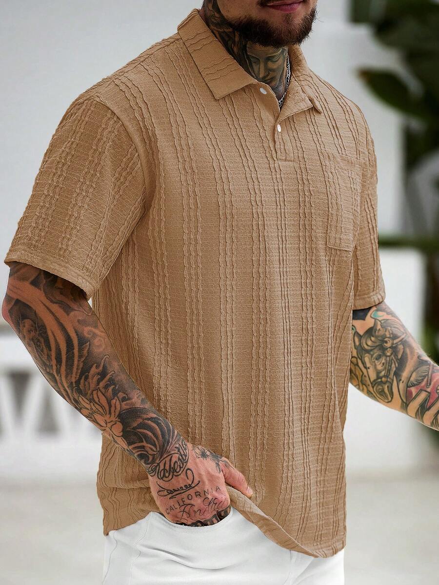 Manfinity Homme 男士休閒針織 Polo 衫,適合日常穿著,母親節禮物 - 咖啡棕 - 查看 1