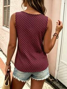 EMERY ROSE Plus Size Women's Polka Dot Contrast Color Round Neck Button Tank Top, Round Neck Button Strap Tank Top, Suitable For Daily Casual Wear - Multicolor - View 2