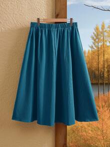 Rusticease Plus Size Solid Color Casual Versatile Vacation Skirt - Blue Day - View 3